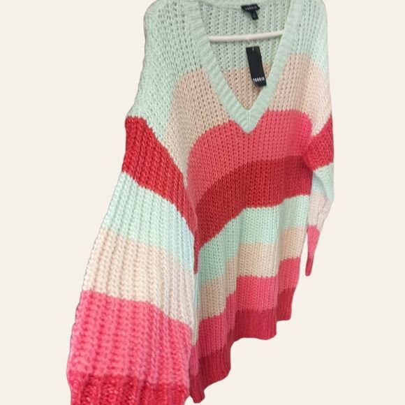 TORRID Plus Size multi- color striped V- neck cozy pullover sweater 1X-2X - Picture 4 of 14